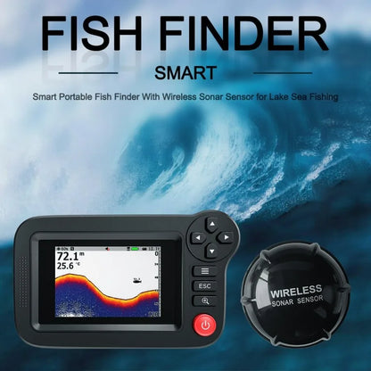 Handheld Fish Finder Portable Fishing Kayak Fishfinder Fish Depth Finder Fishing Gear with Sonar Transducer and LCD Display for