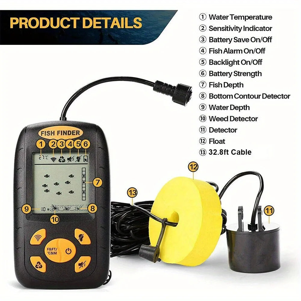 2.3'' Quality Portable Fish Finder Echo Sonar Alarm Sensor Transducer Fishfinder