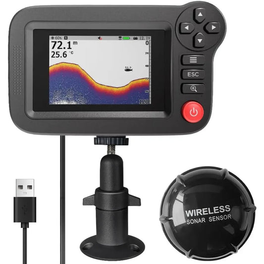 Handheld Fish Finder Portable Fishing Kayak Fishfinder Fish Depth Finder Fishing Gear with Sonar Transducer and LCD Display for