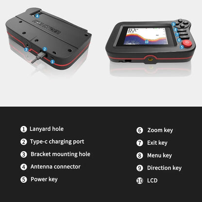 Handheld Fish Finder Portable Fishing Kayak Fishfinder Fish Depth Finder Fishing Gear with Sonar Transducer and LCD Display for
