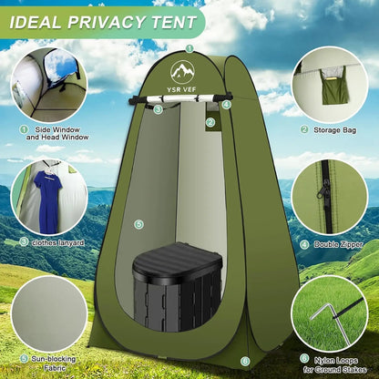Portable Pop-Up Camping Toilet Tent With Shower