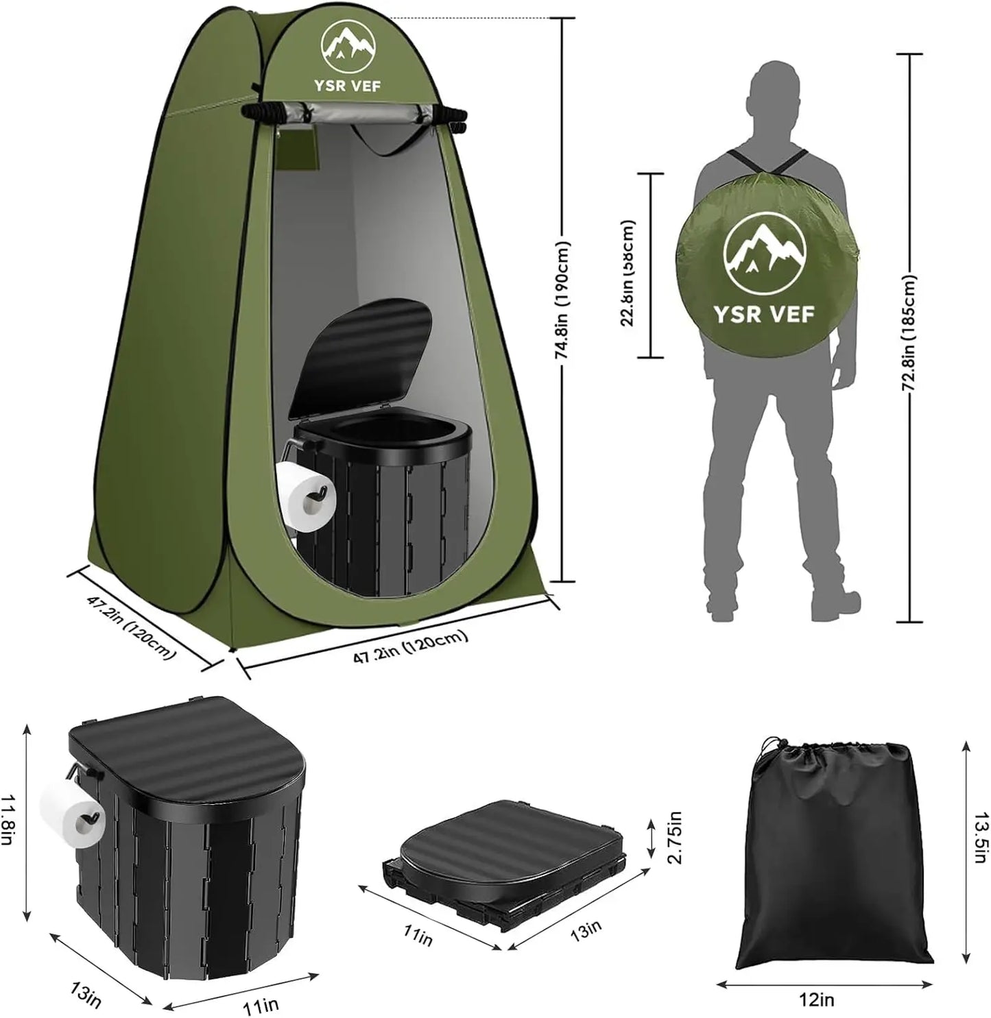 Portable Pop-Up Camping Toilet Tent With Shower
